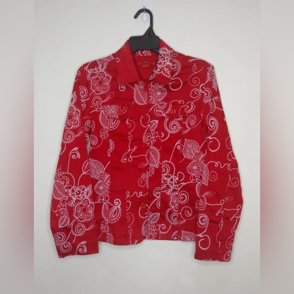 Joni B. Red Floral Embroidered Button-Up Shirt Women’s Small - Picture 1 of 10